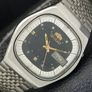 Vintage 1989 Square Orient Automatic Mens Silver Watch W/daydate